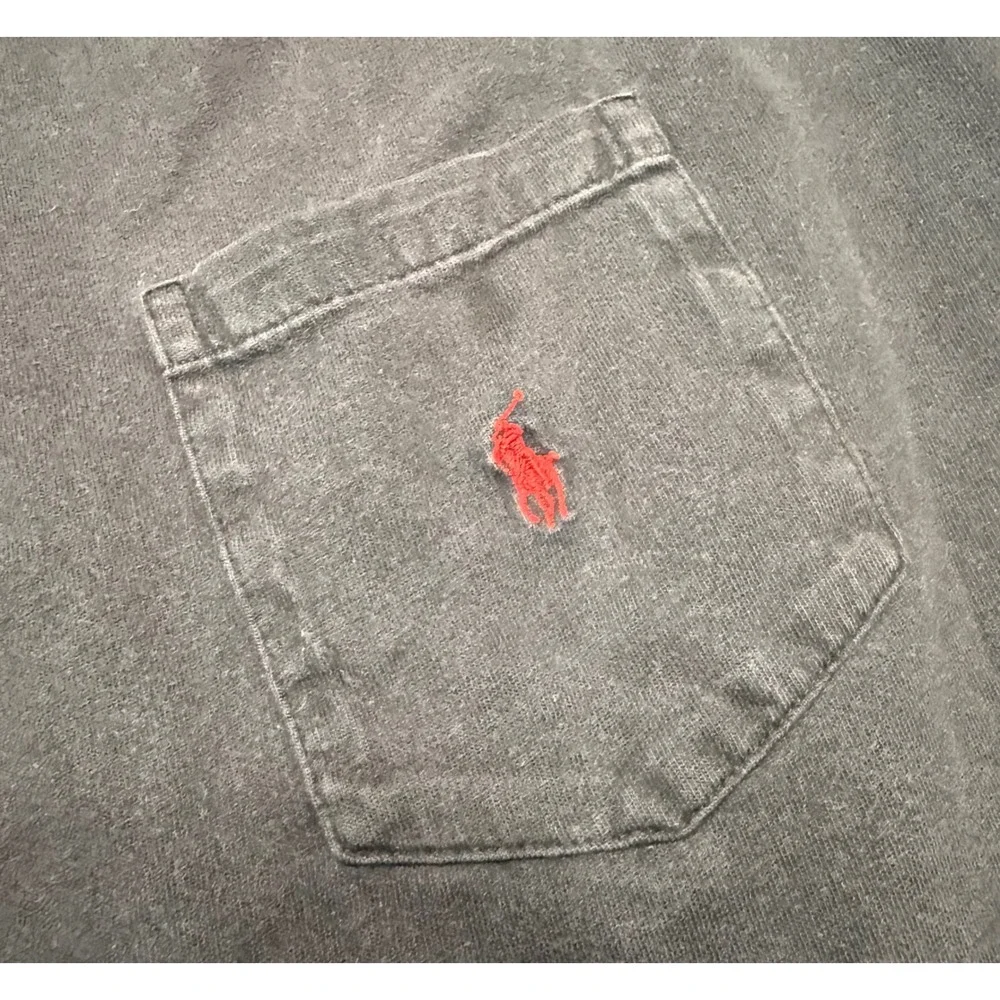 Polo Ralph Lauren‎ Mens Large Black Pocket T-Shirt Single Stitch Short Sleeve L